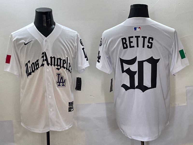 Men Los Angeles Dodgers #50 Betts White Five generations Joint Name 2025 Nike MLB Jersey style 11->los angeles dodgers->MLB Jersey